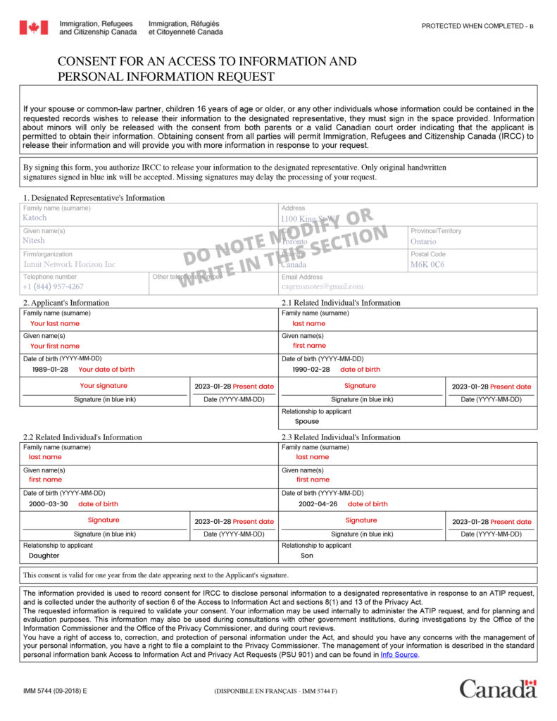 Filling IMM5744E consent-form - Find GCMS & CAIPS Note